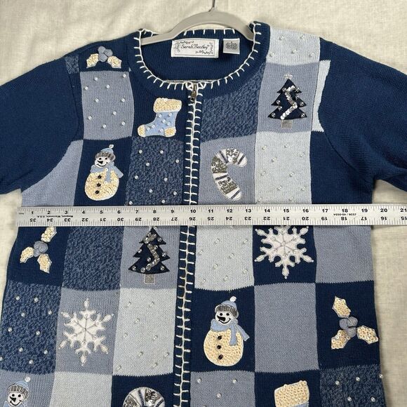 VTG Sarah Bentley Women’s Sz S Winter Zip-up Cardigan Grandmacore Sequins Beads - Picture 4 of 7